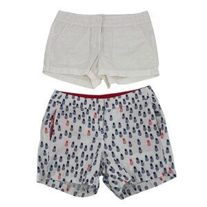 J. Crew Women's Size 2 White Blue 100% Cotton Chino Shorts Set Of 2 Pineapples